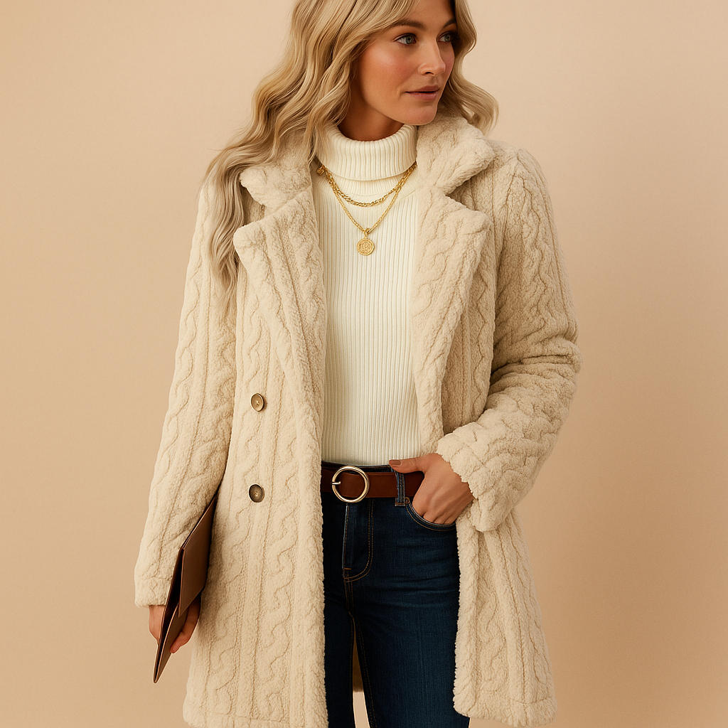 Krohn-e | Lange Teddy Damen Winterjacke mit Knöpfen