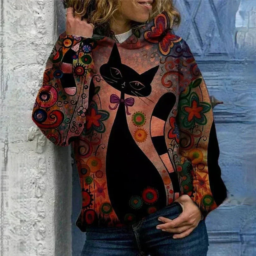 Stilvoller Kapuzenpullover mit Katzenmotiv von Fudus