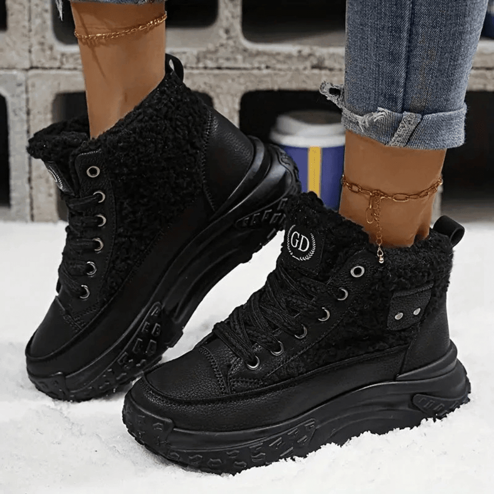 KROHN-E Damen Ankle Boots Blockabsatz Mittlere Höhe Winterstiefel