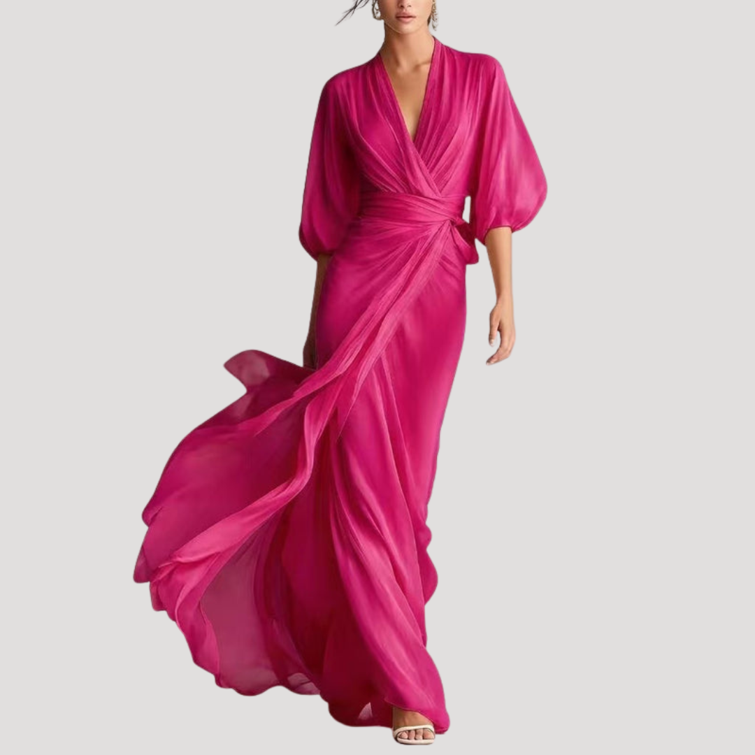 Estelle | Damen Wickel Maxikleid mit 3/4 Ärmeln