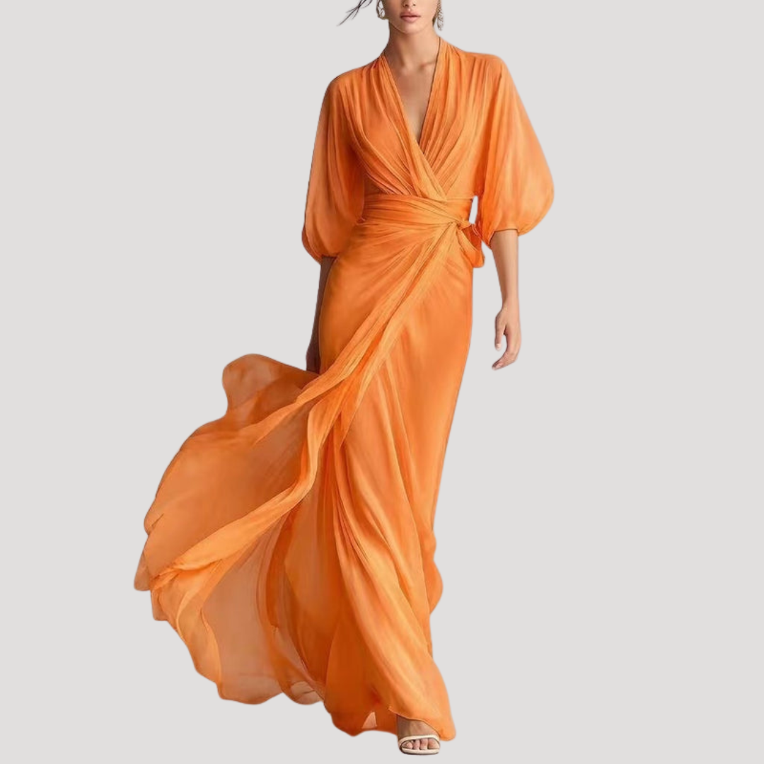 Estelle | Damen Wickel Maxikleid mit 3/4 Ärmeln