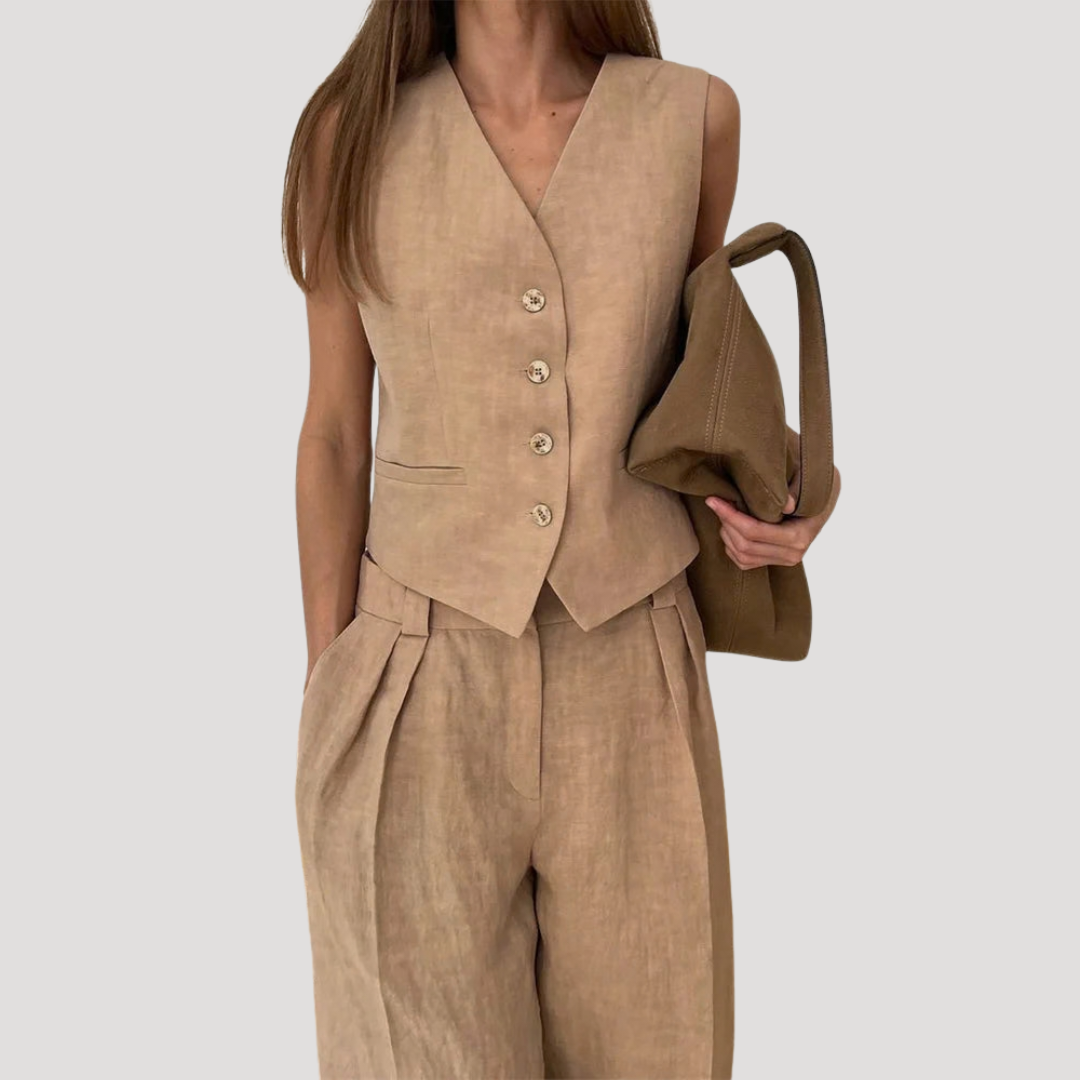 Evadne | Damen Ärmellose Weste Weit Hose Set
