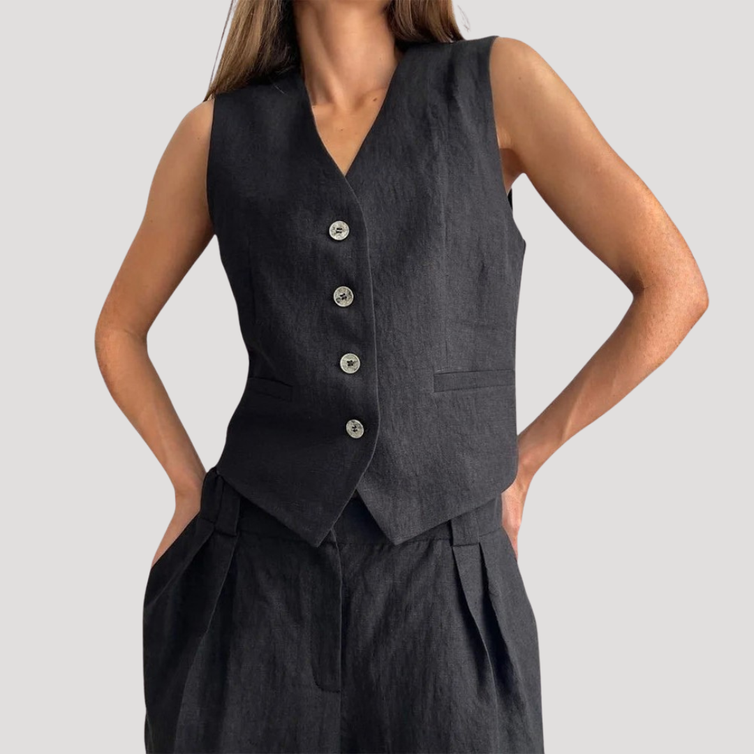 Evadne | Damen Ärmellose Weste Weit Hose Set