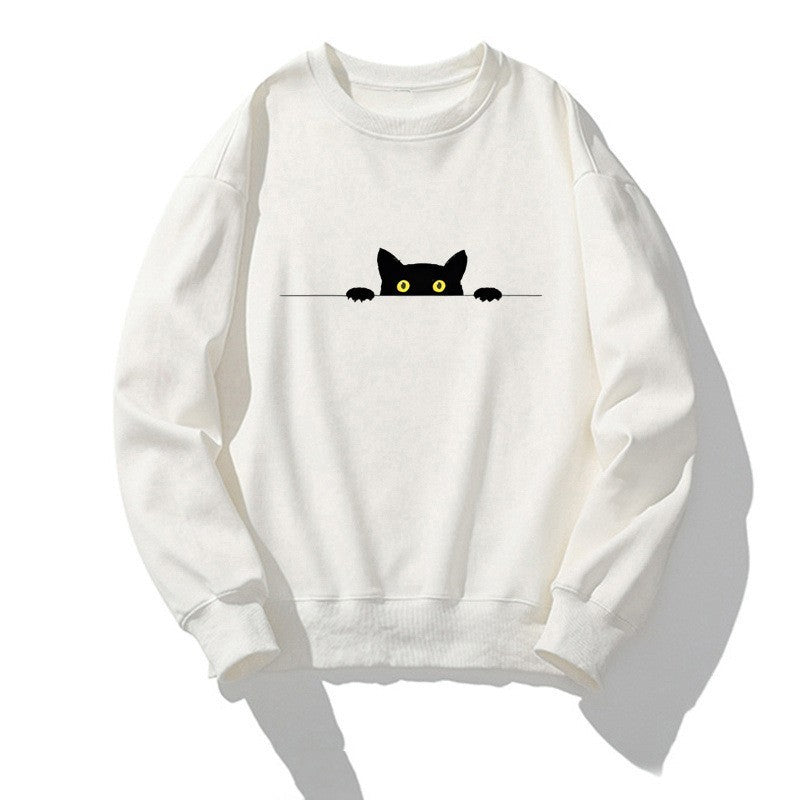 Komfortables Damen-Sweatshirt mit schwarzem Katzenaufdruck