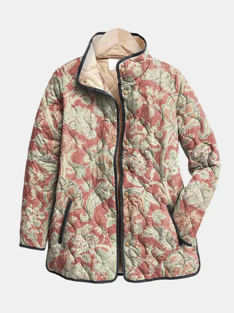 KROHN-E Damen Steppjacke Vintage Blumenmuster Leicht Casual