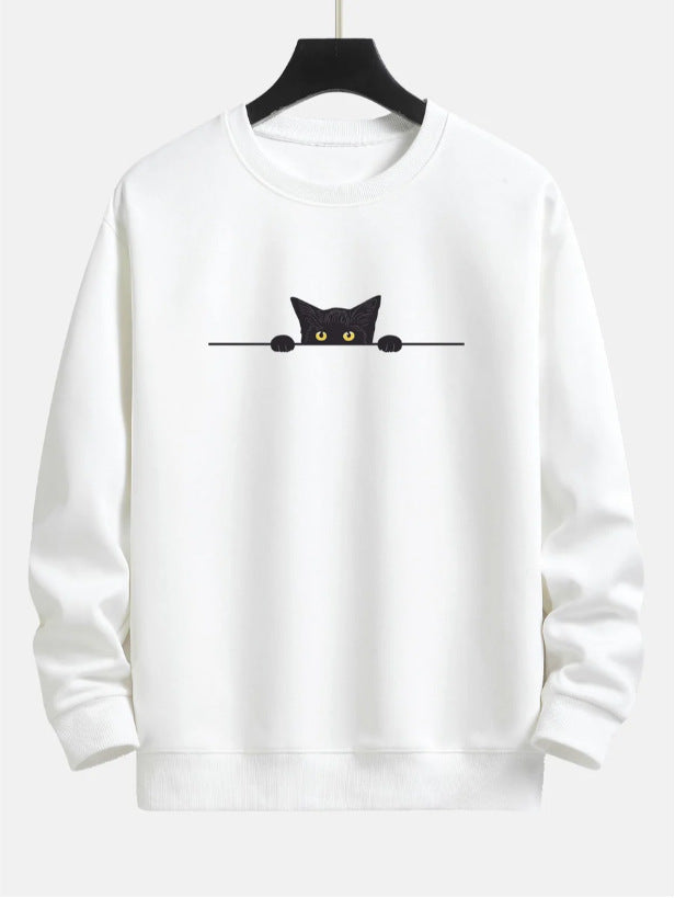 Entspannter Sweatshirt mit schwarzem Katzenaufdruck von Fudus