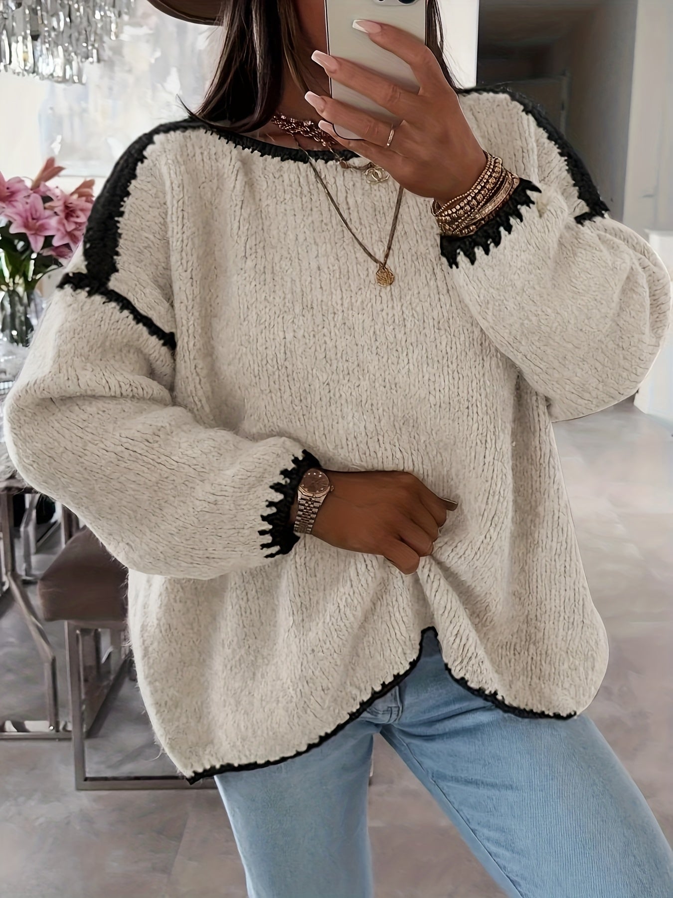 Krohn-e | Lockere Strickpullover Weich und Gemütlich Einzigartige Häkel-details
