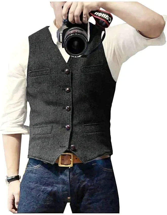 Herren-Jeansweste im klassischen Tweed-Stil