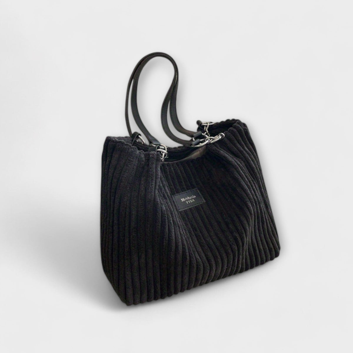 KROHN-E Damen Schultertasche mit geripptem Design und Metallketten