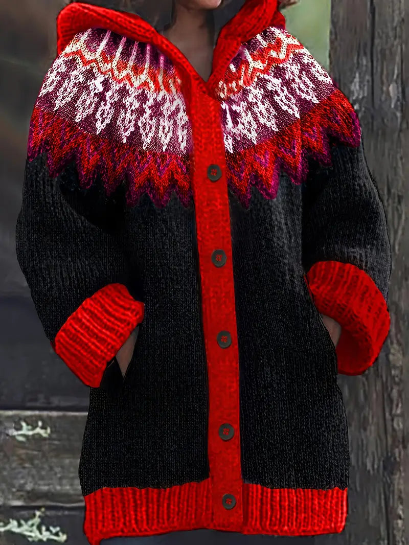 KROHN-E Damen Strickjacke mit Kapuze offener Front langarm entspannt