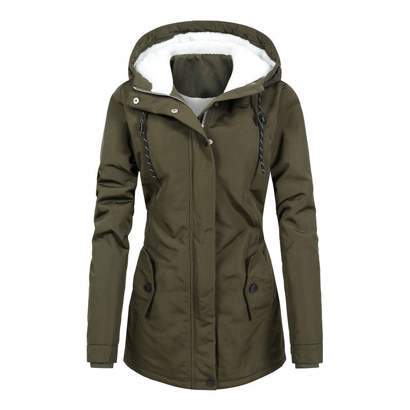 Krohn-e | Mit Fleece gefütterte Damenjacke mit Kapuze und Kordelzug