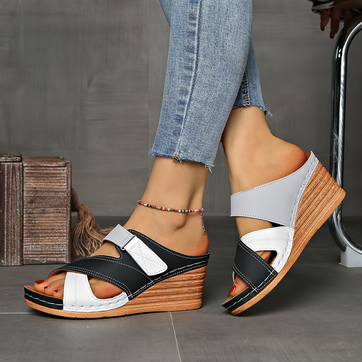 KROHN-E Damen Wedge-Slides Komfort Colorblock Design