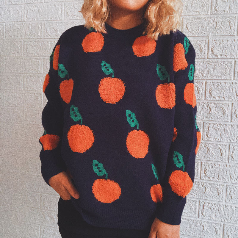 Krohn-e | Strickpullover mit Früchteprint Weich und Einzigartig Gemütliche Passform