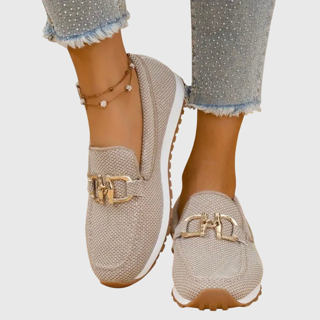 KROHN-E Damen Loafer Slip-On Beige Leder