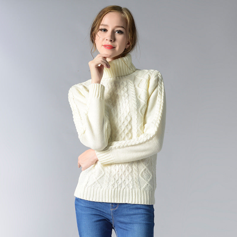 Krohn-e | Damen Rollkragenpullover mit langen Ärmeln und Kabelstrick