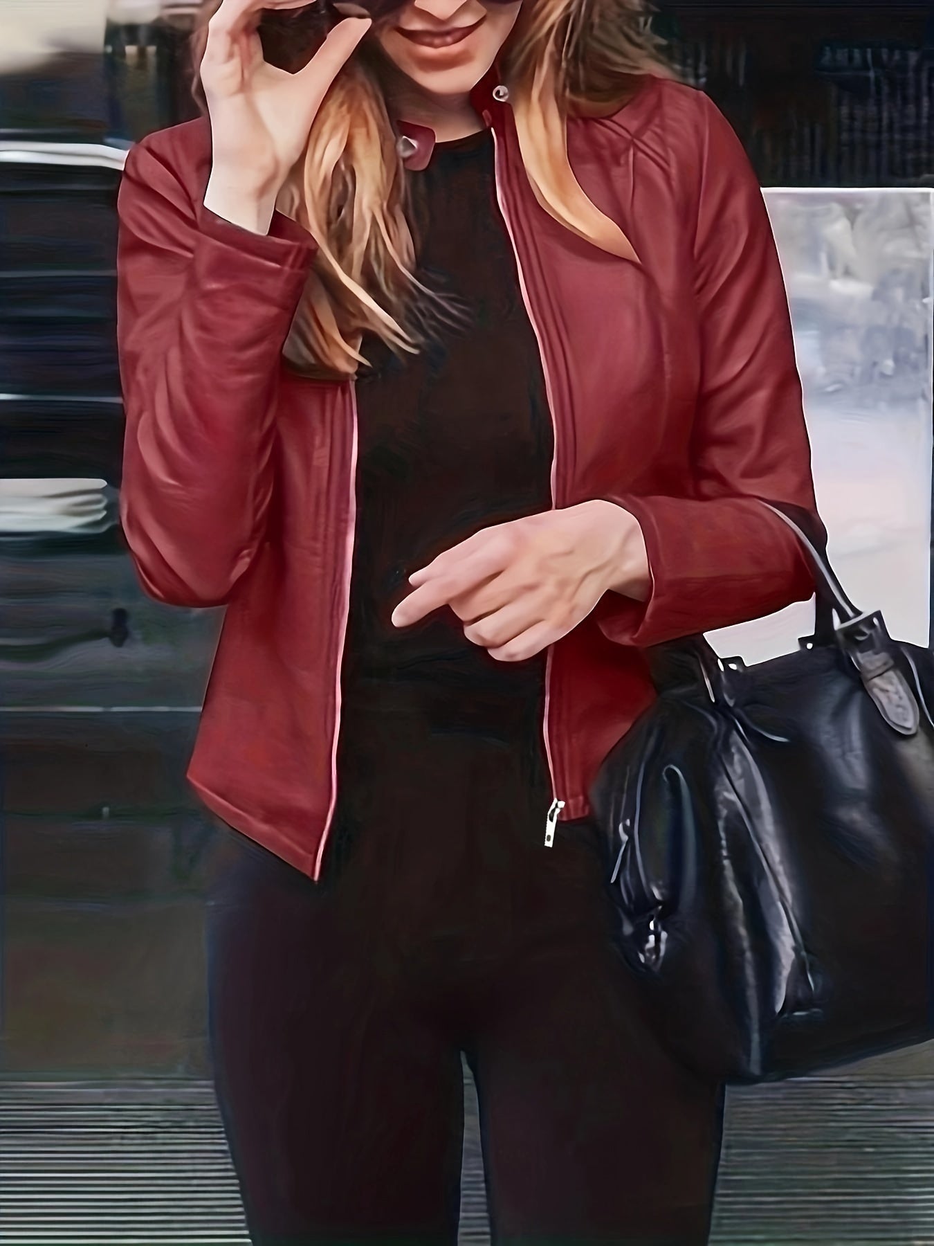 Krohn-e | Reißverschluss Vorne Kunstleder Cropped Jacke