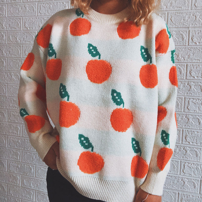 Krohn-e | Strickpullover mit Früchteprint Weich und Einzigartig Gemütliche Passform