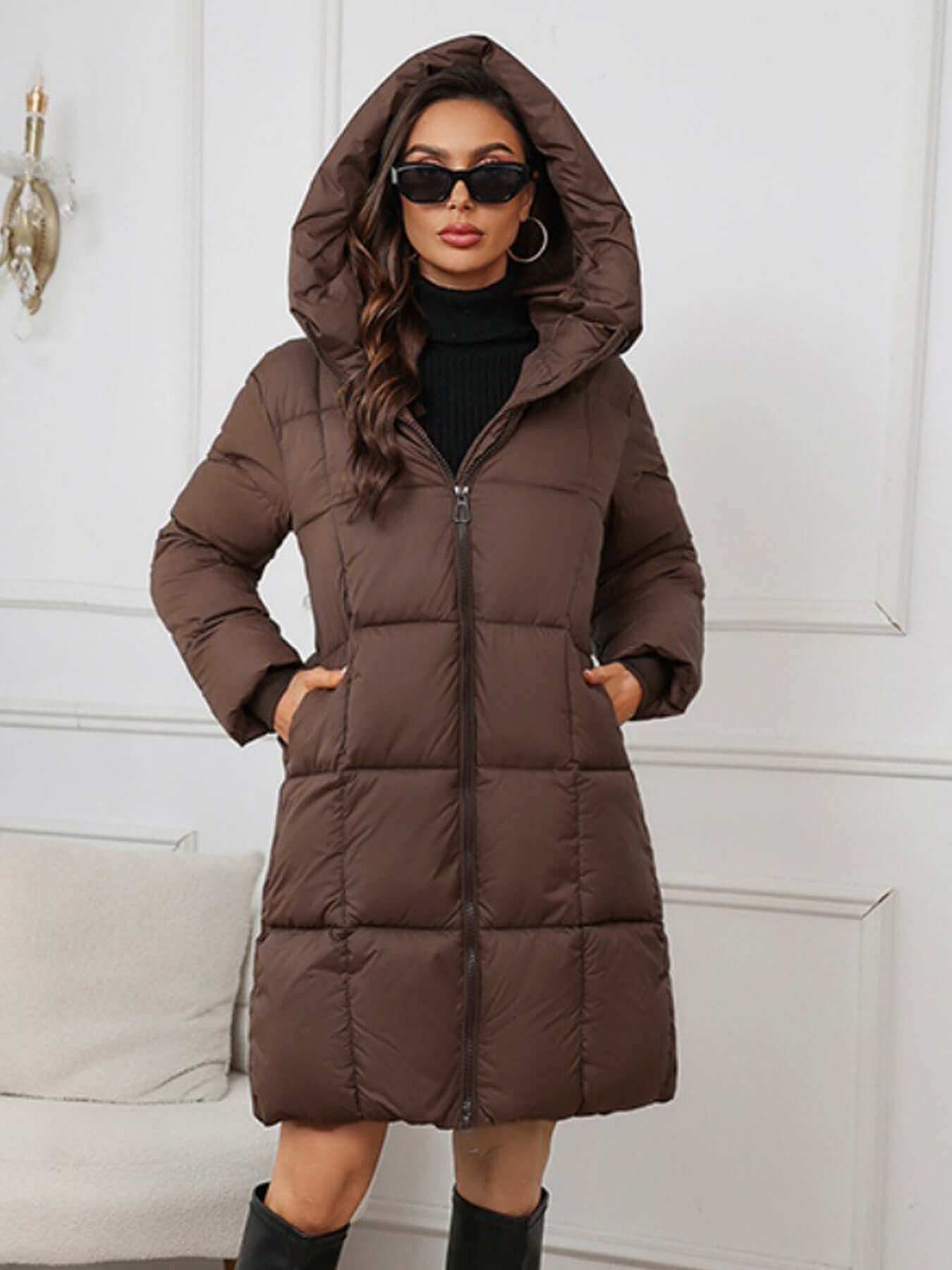Krohn-e | Frauen Lange Kapuzen-Winter-Pufferjacke