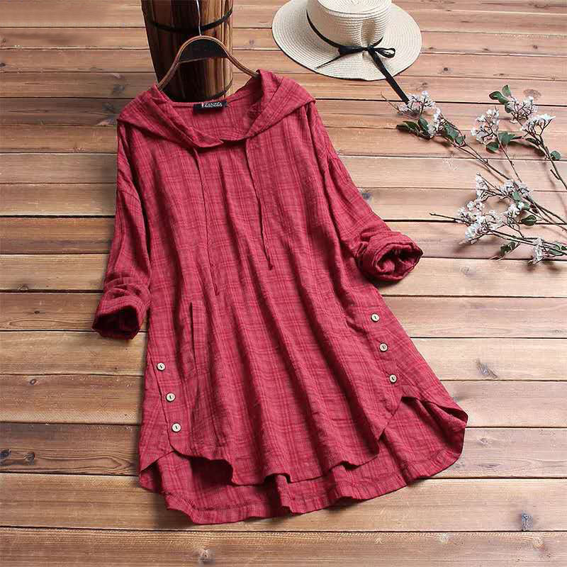 KROHN-E Damen Hoodie-Kleid Karierte Muster Verstellbare Kapuze