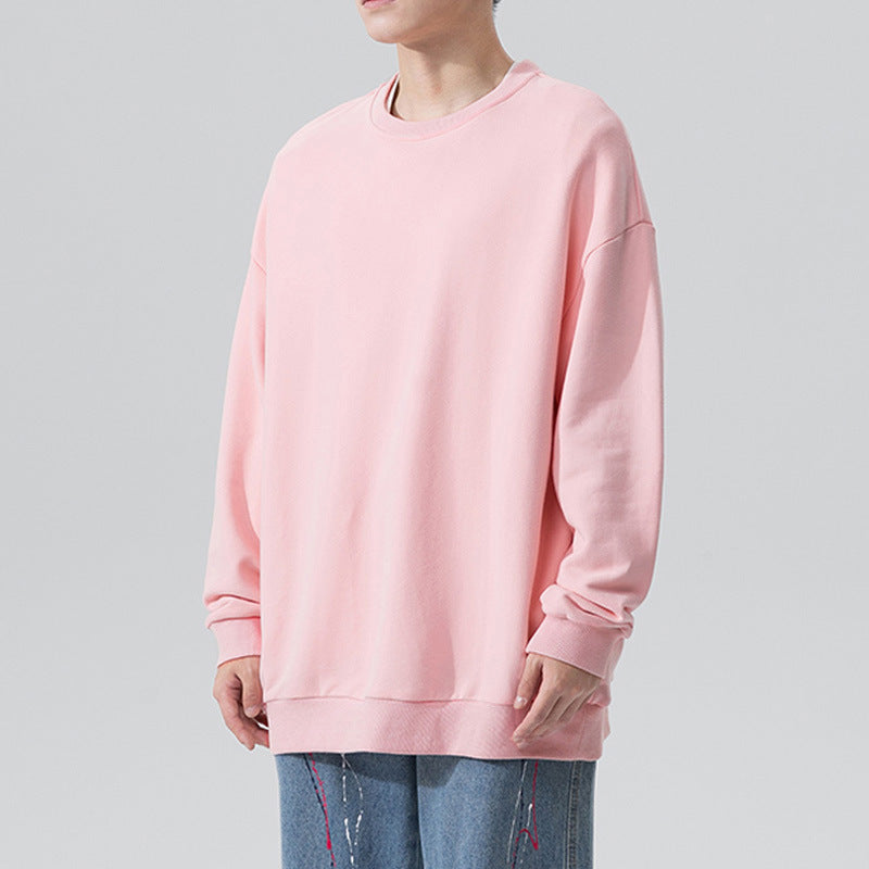 Fudus Couple's Loose-Fit Velvet Hooded Sweater, Solid Color, Round Neck