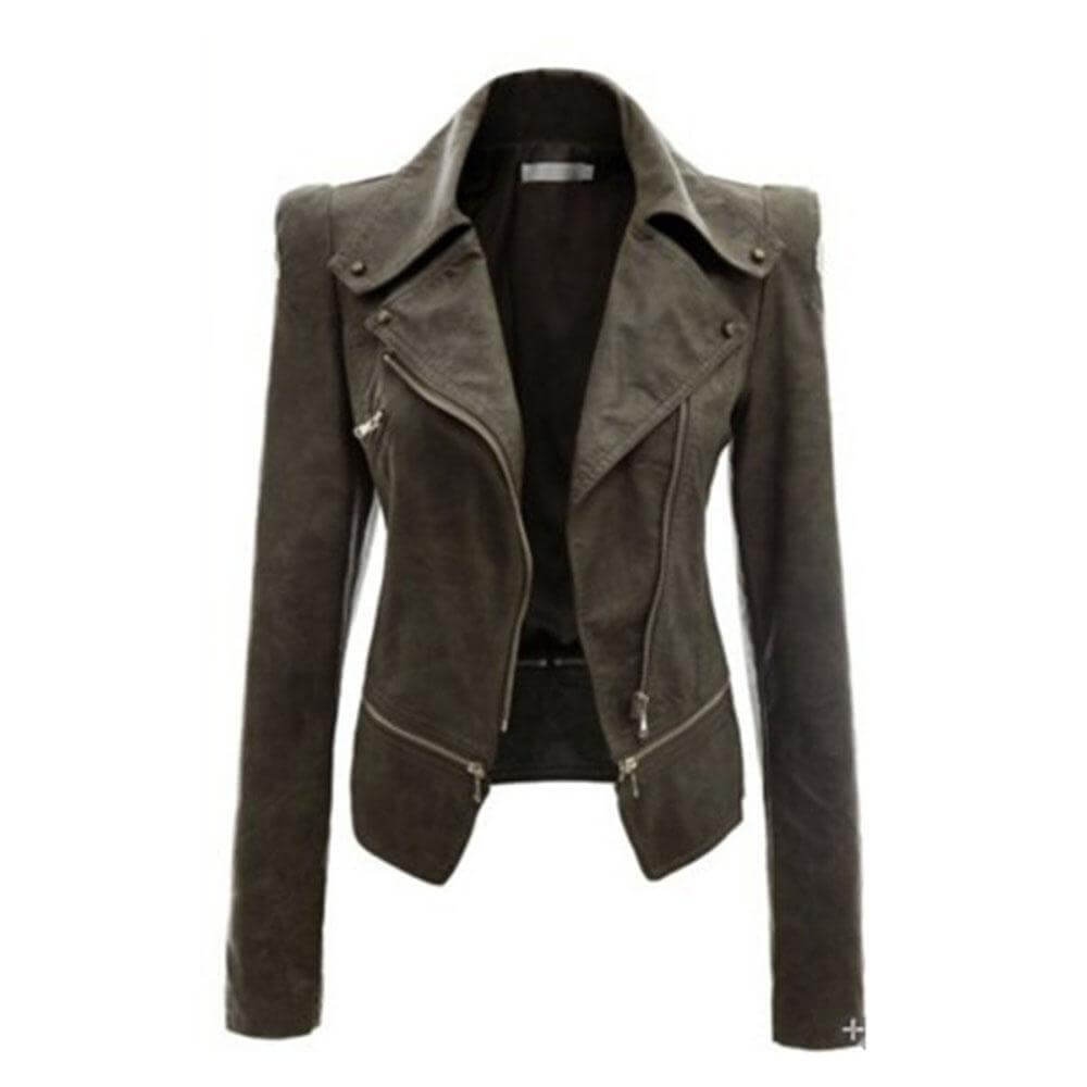 Krohn-e | Damen Slim Fit PU Leder Zip-Up Jacke