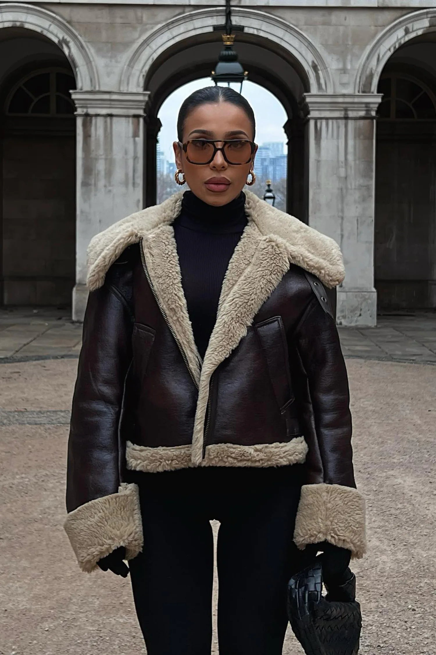 Krohn-e | Kunstleder Shearling Jacke Übergröße Schnitt