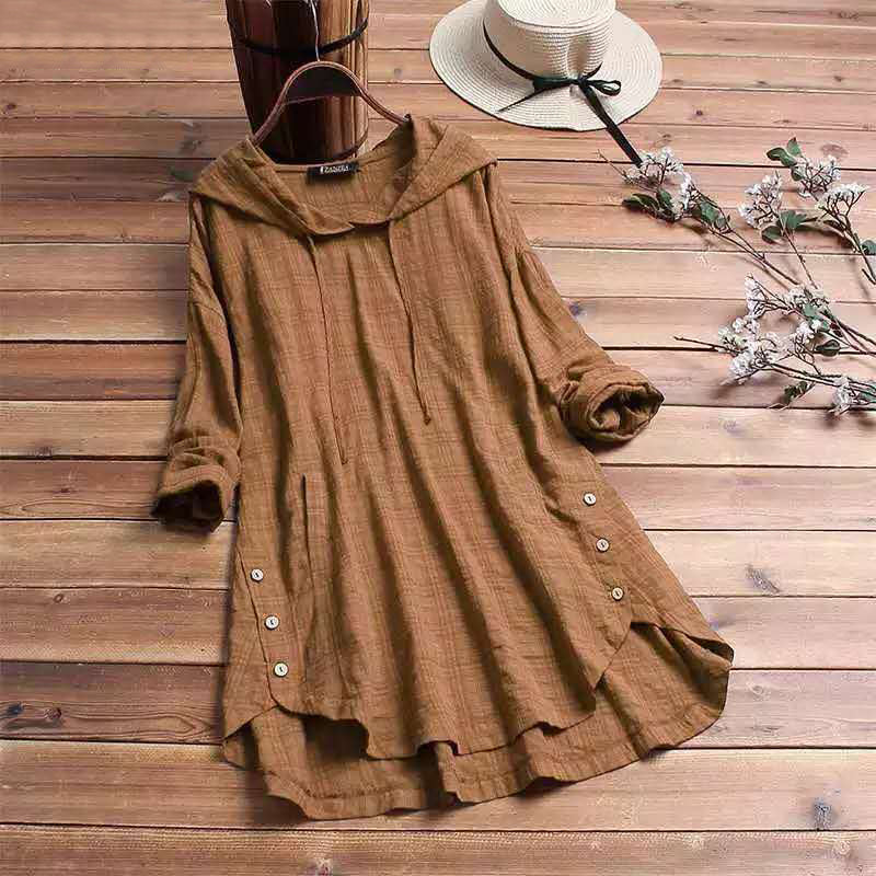 KROHN-E Damen Hoodie-Kleid Karierte Muster Verstellbare Kapuze