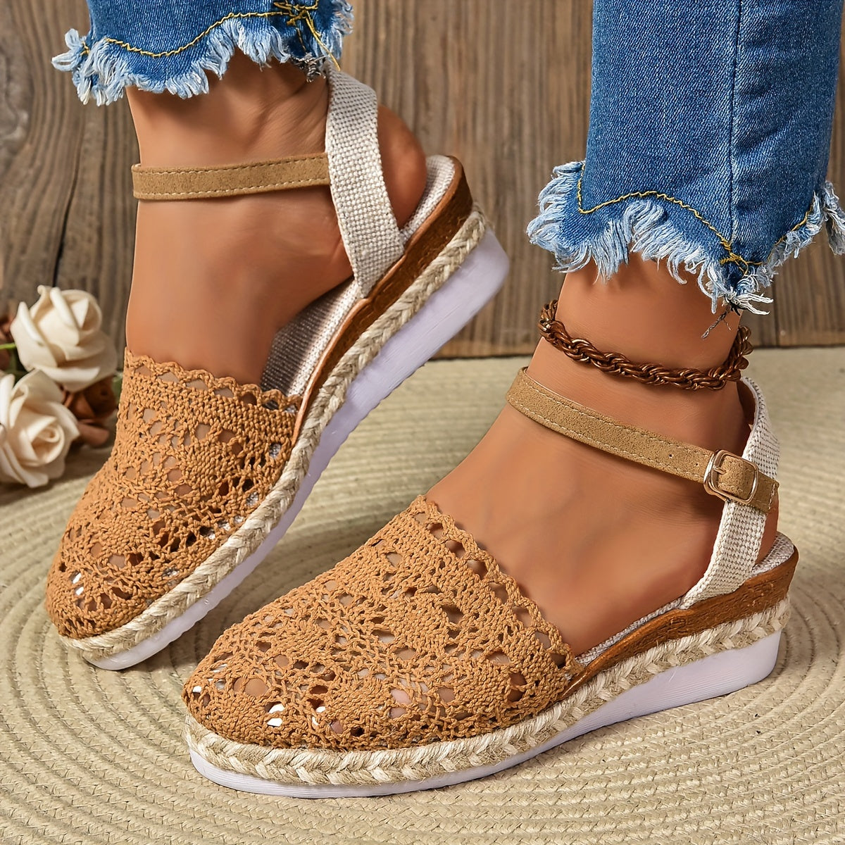KROHN-E Damen Sandalen Verstellbar Gepolstert Ergonomisch Beige
