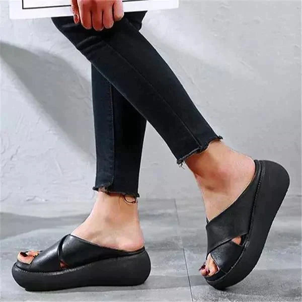KROHN-E Damen Flache Sandalen Gepolsterte Sohle Verstellbare Riemen