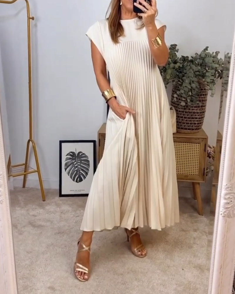 KROHN-E Damen Maxi-Kleid Plissiert Fließend Elegant Vielseitig