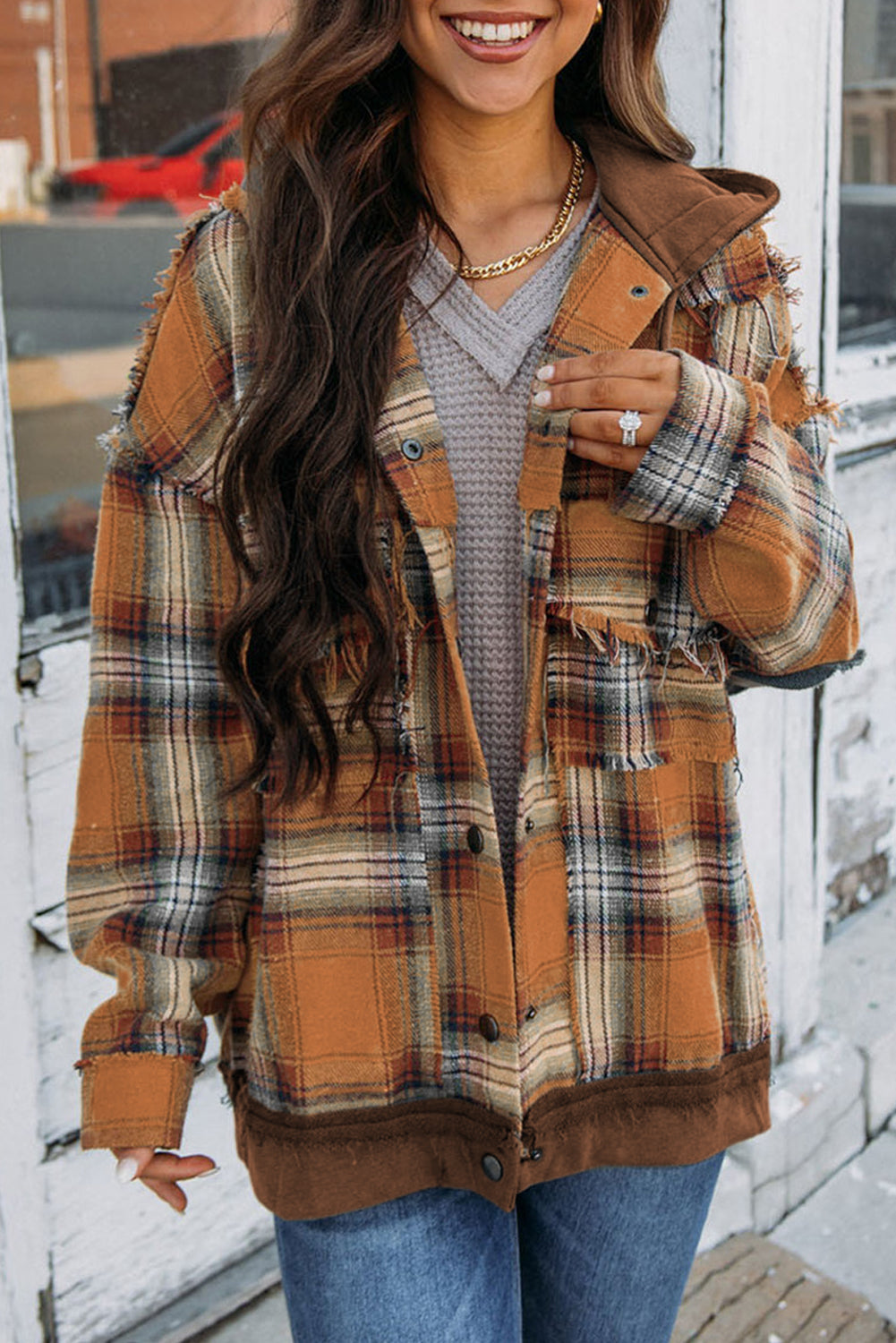 Krohn-e | Karierte Jacke mit Kapuze und Rohen Kanten Baumwolle Lässig und Trendy