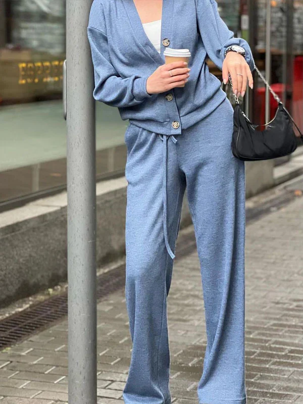 Krohn-e | lässiges V-Ausschnitt Pullover- und Hose-Set