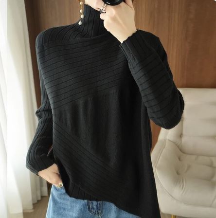 Krohn-e | Sweater - Gemütlicher asymmetrischer Ripp-Turtleneck-Pullover