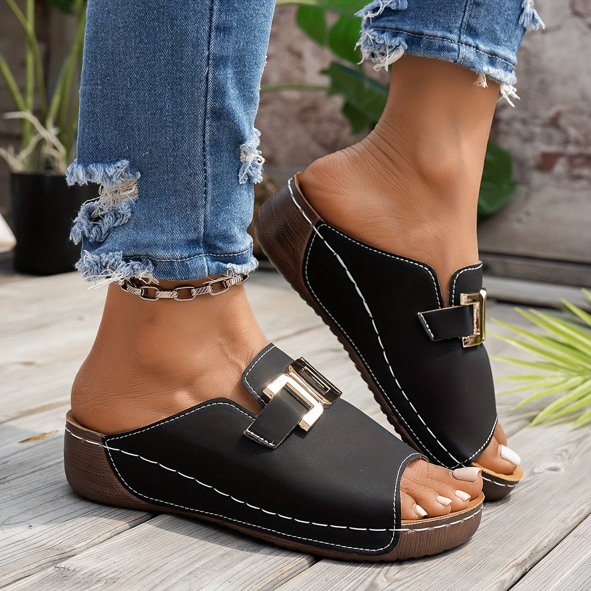 KROHN-E Damen Casual Sandalen Verstellbare Riemen Komfortsohle