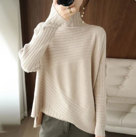 Krohn-e | Sweater - Gemütlicher asymmetrischer Ripp-Turtleneck-Pullover