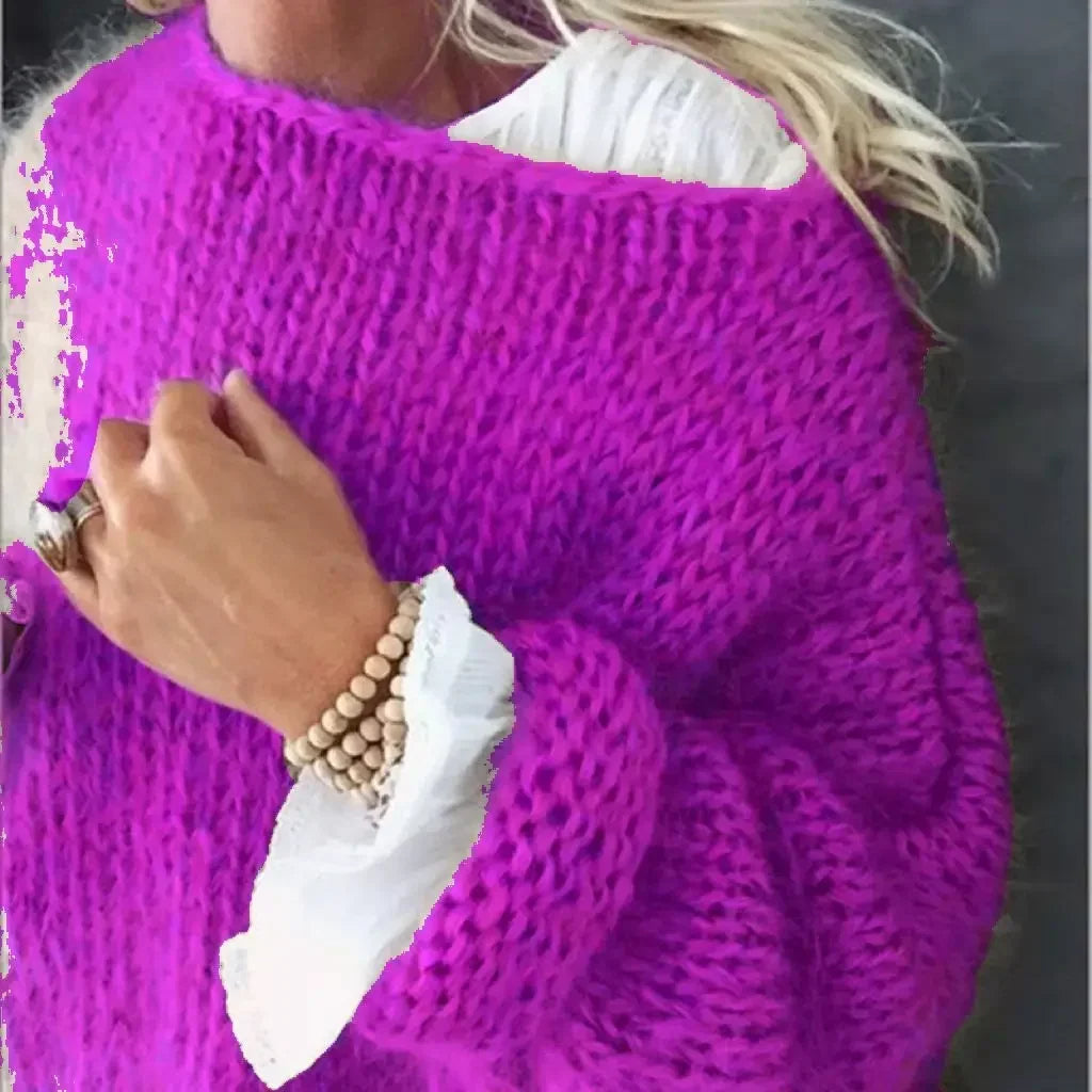 KROHN-E Damen Strickpullover Langarm Relaxed-Fit Herbst Winter