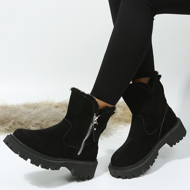 Krohn-e | Damen Stiefeletten mit Reißverschluss und Kunstpelz