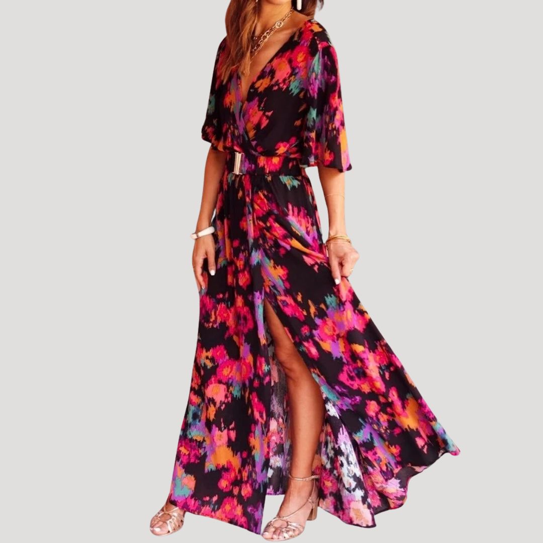 Galatea | Damen Wickel Maxi Kleid mit Schlitz