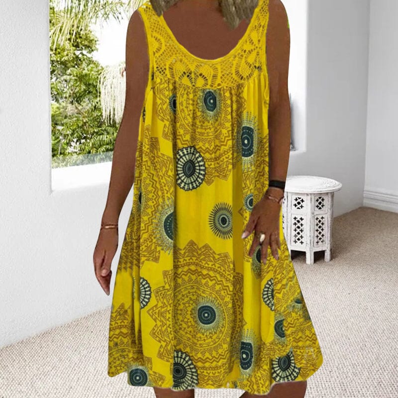 KROHN-E Damen Sommerkleid Ärmellos Leicht Viskose Midi-Kleid