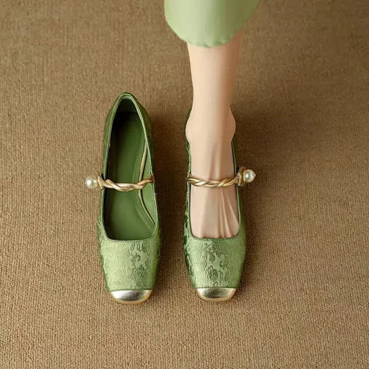 KROHN-E Damen Mary Jane Schuhe Perlen-Riemen Blockabsatz Glitzer