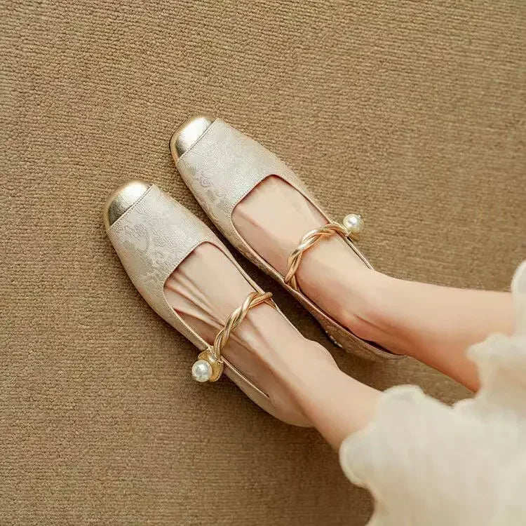 KROHN-E Damen Mary Jane Schuhe Perlen-Riemen Blockabsatz Glitzer