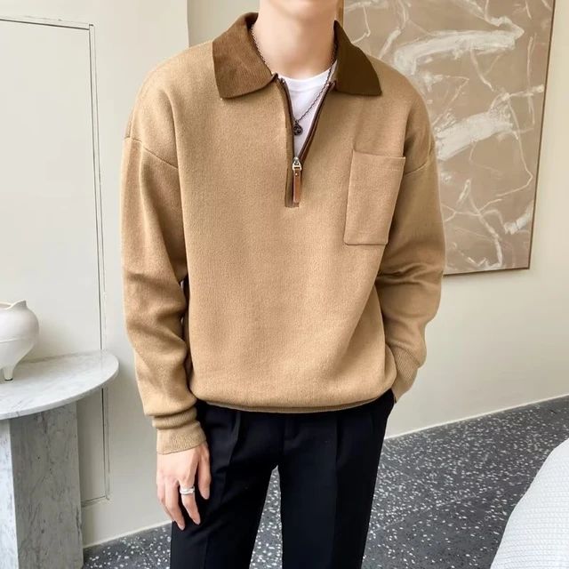 Hochwertiger Herrenpullover mit bequemem Stehkragen und Halbzipper