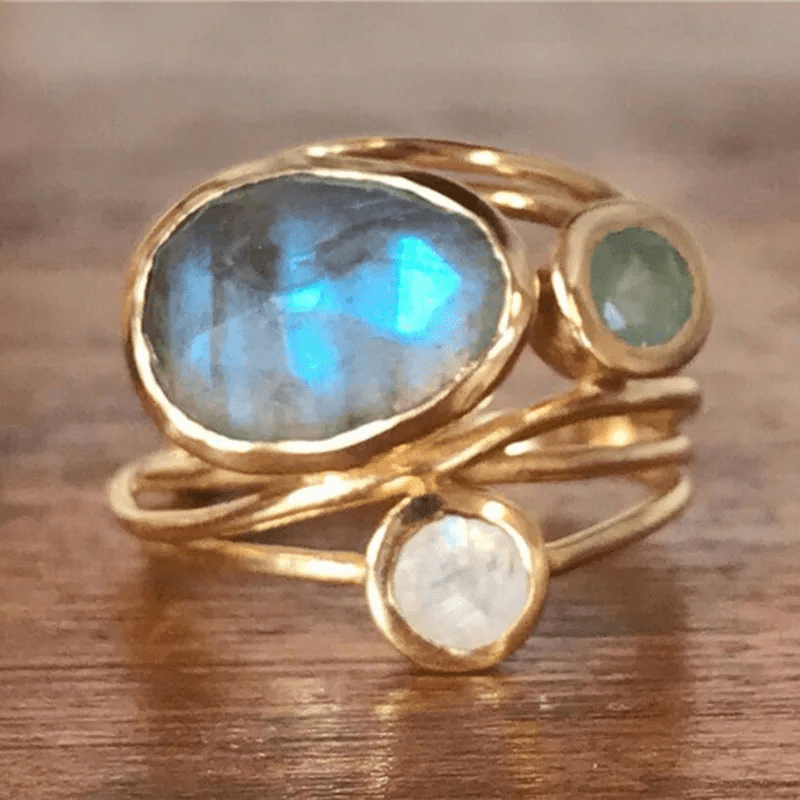 KROHN-E Damen Kristall Gold Ring Elegantes Design