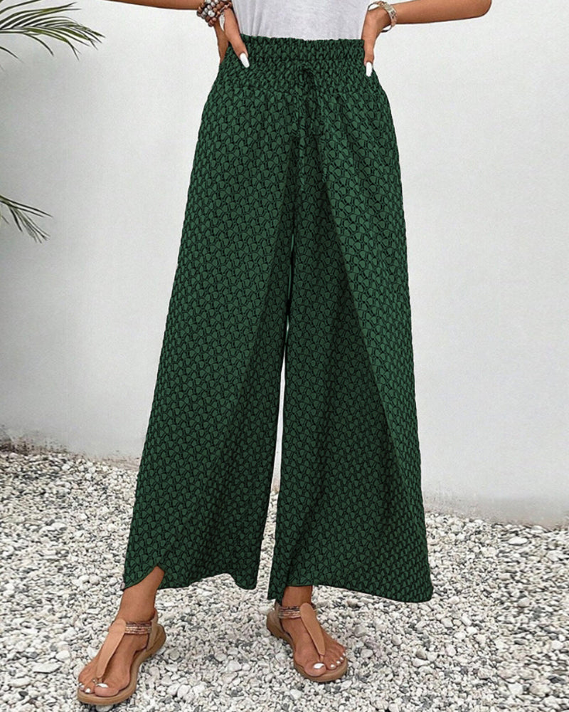 KROHN-E Damen Wide-Leg Hose geometrisches Muster entspannte Passform atmungsaktiv