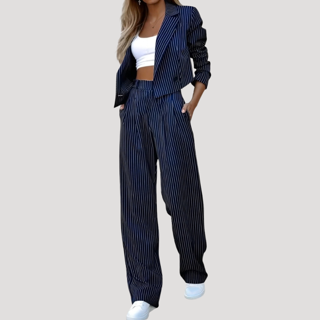 Greta | Damen Nadelstreifen Zweiteiler Blazer Set