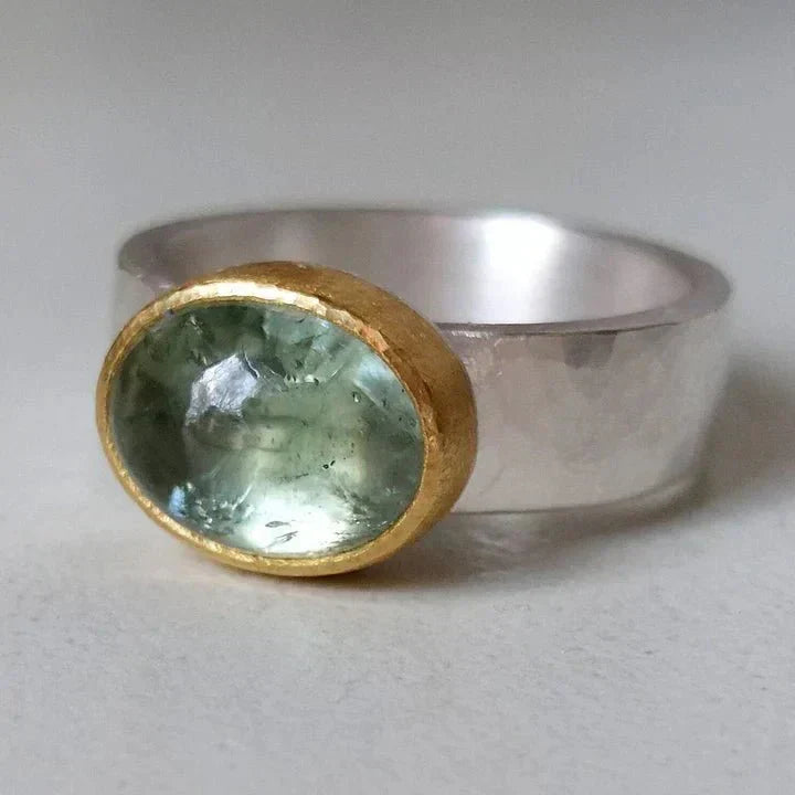 KROHN-E Damen Vintage Ring Runder Stein Einzigartig Robust