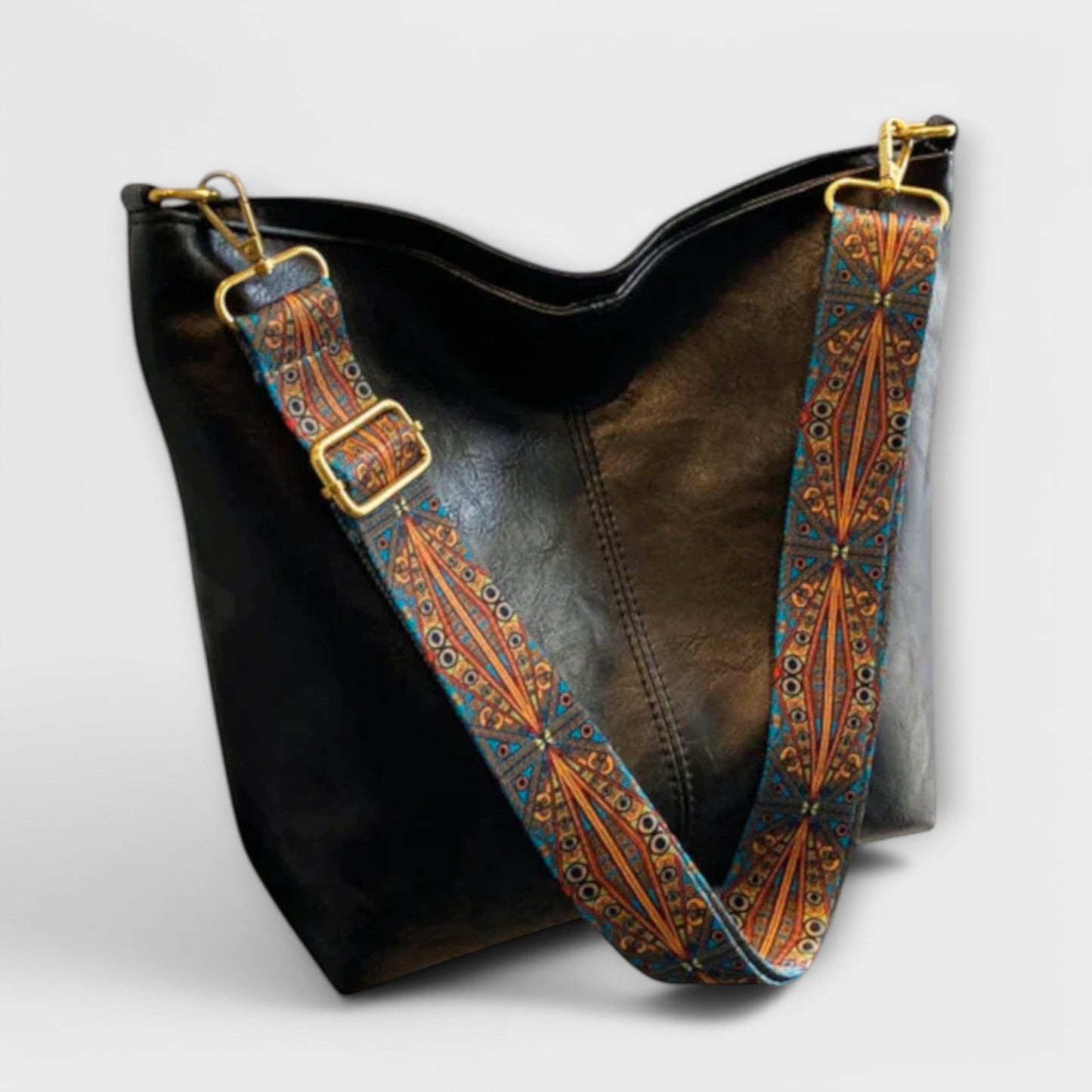 KROHN-E Damen Schultertasche mit gemustertem Tragegurt vielseitig