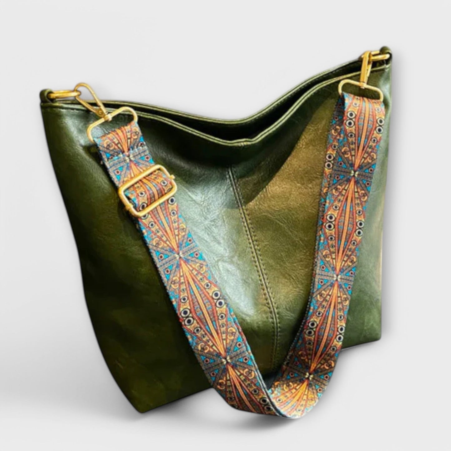 KROHN-E Damen Schultertasche mit gemustertem Tragegurt vielseitig