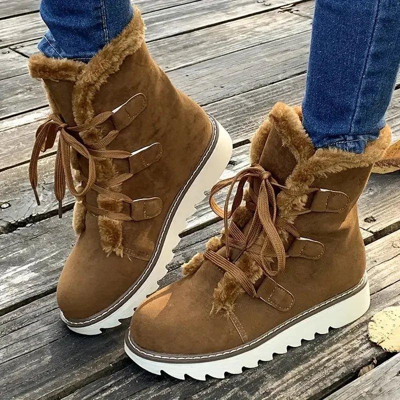 KROHN-E Damen Winterstiefel Plüsch-Futter Isoliert Schnürung Warmgefüttert