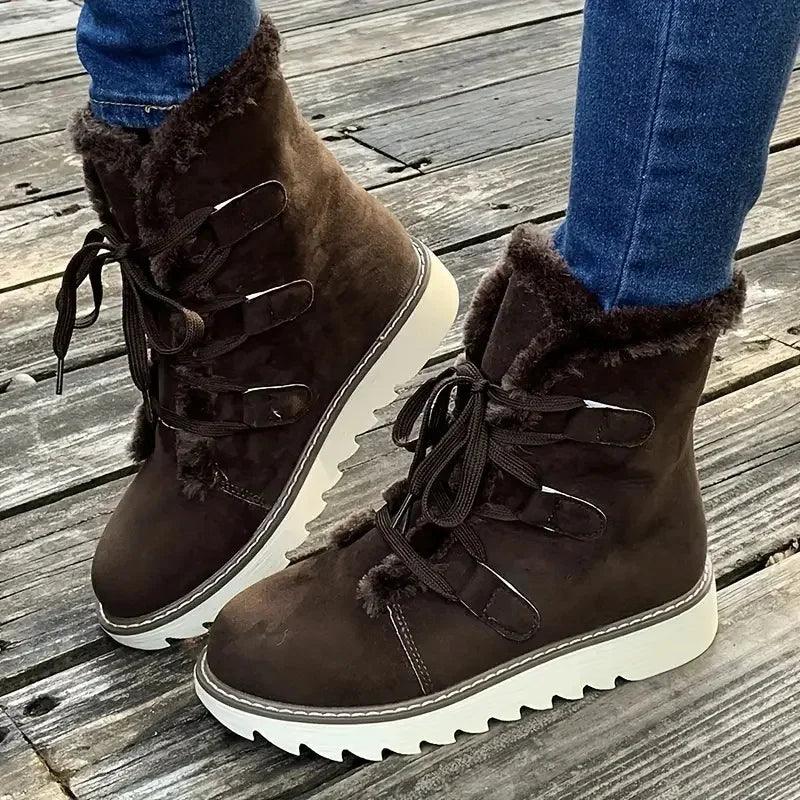 KROHN-E Damen Winterstiefel Plüsch-Futter Isoliert Schnürung Warmgefüttert